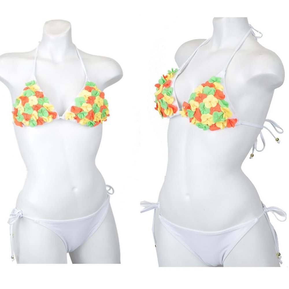 NEW Swimbay Rosette 2pc String Bikini Swimsuit Swimwear (White, Medium)